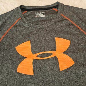 Under Armour Men's Heat Gear Loose Fit T-Shirt  Gray with Orange Logo Size XL